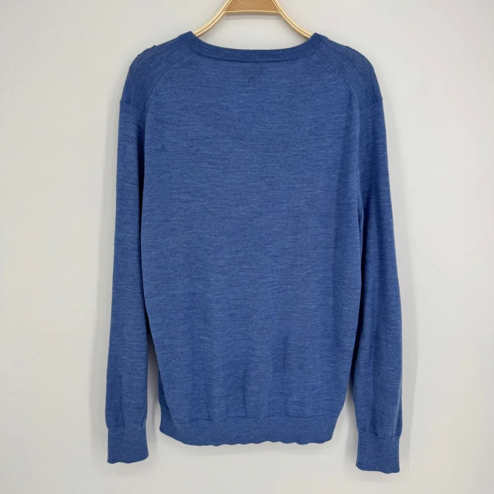 J.Crew Italian Merino Wool V-Neck Sweater Large Blue Slim Fit Tollegno 1900 Soft